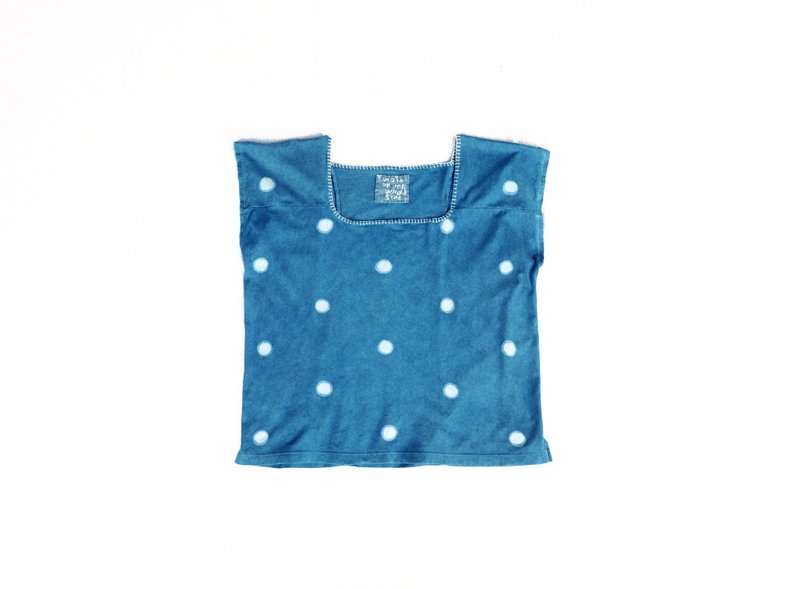 Not very round double dots. Organic indigo dyed square top. - 女装 T 恤 - 棉．麻 蓝色