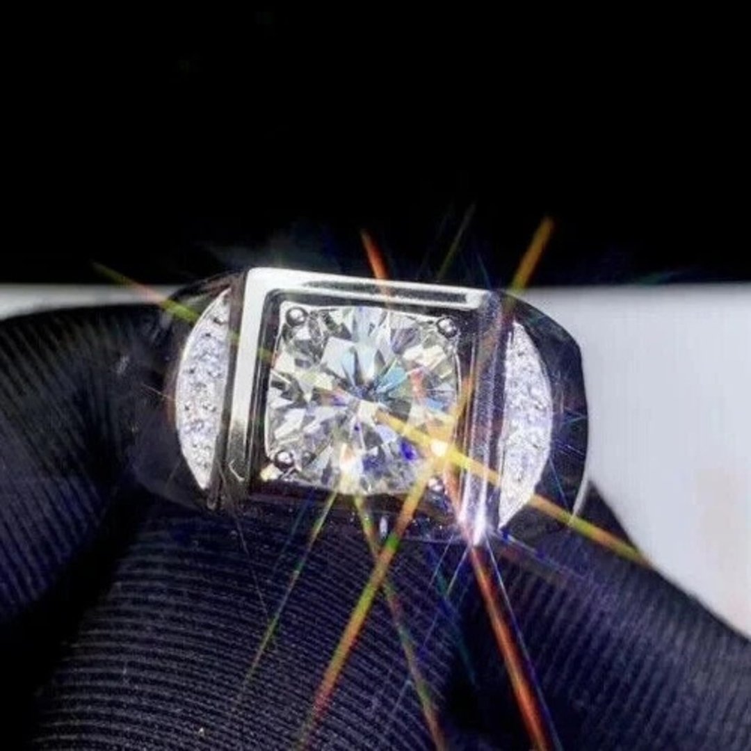 Moissanite Ring Sterling Silver 925 Handmade Ring Mens 2 Carat Premium - 戒指 - 宝石 透明