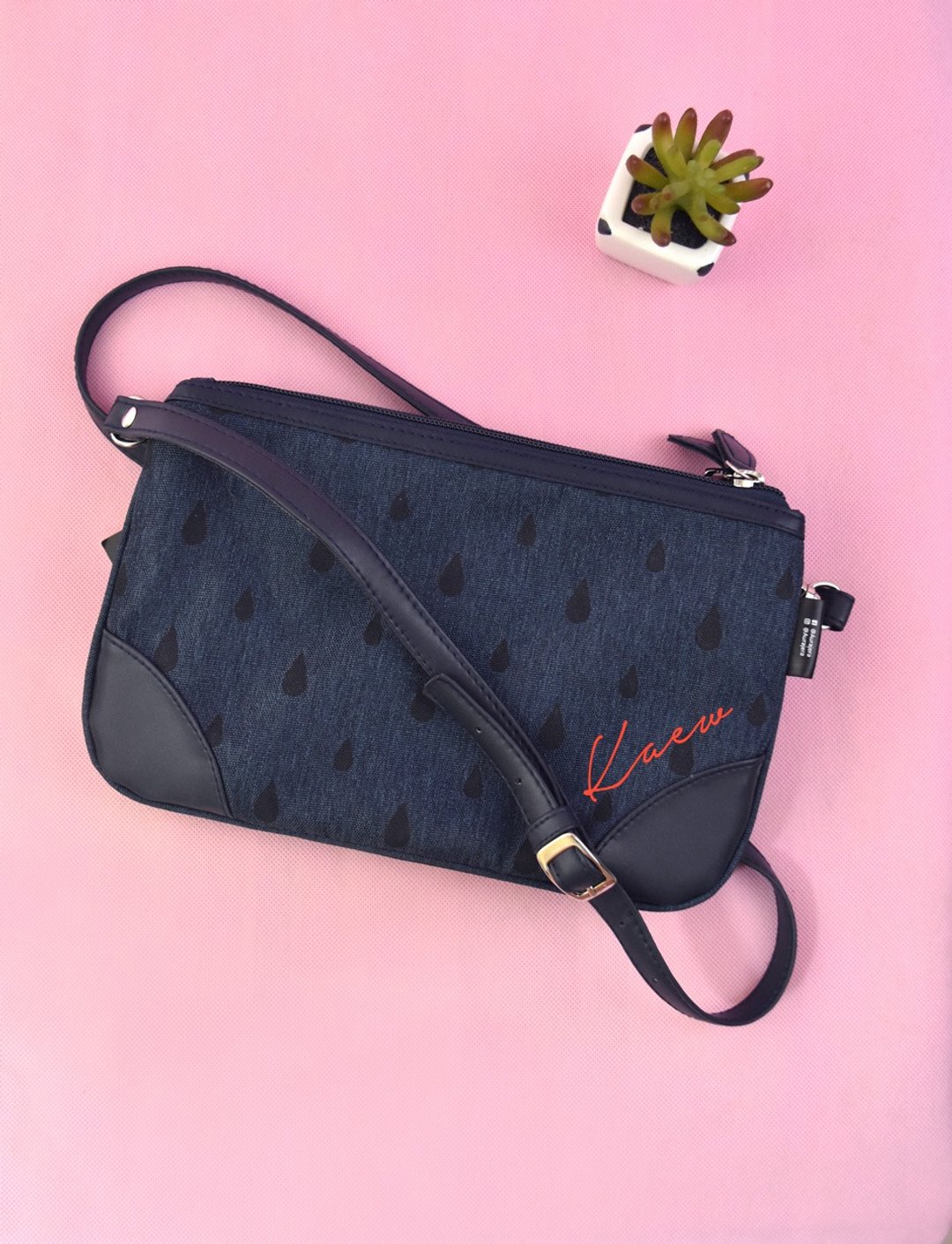 Dark blue double Zip crossbody Purse /customize your name on the bag - 皮夹/钱包 - 聚酯纤维 蓝色