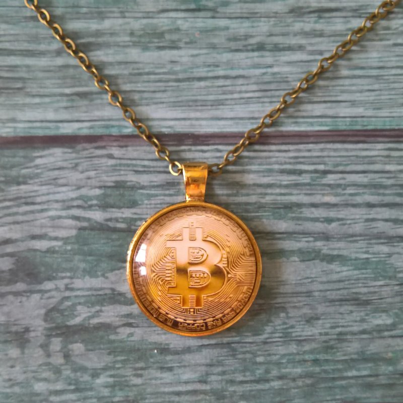 Pendant Bitcoin Necklace 25mm cabochon Crypto pendant Gift for Miner - 项链 - 其他金属 金色