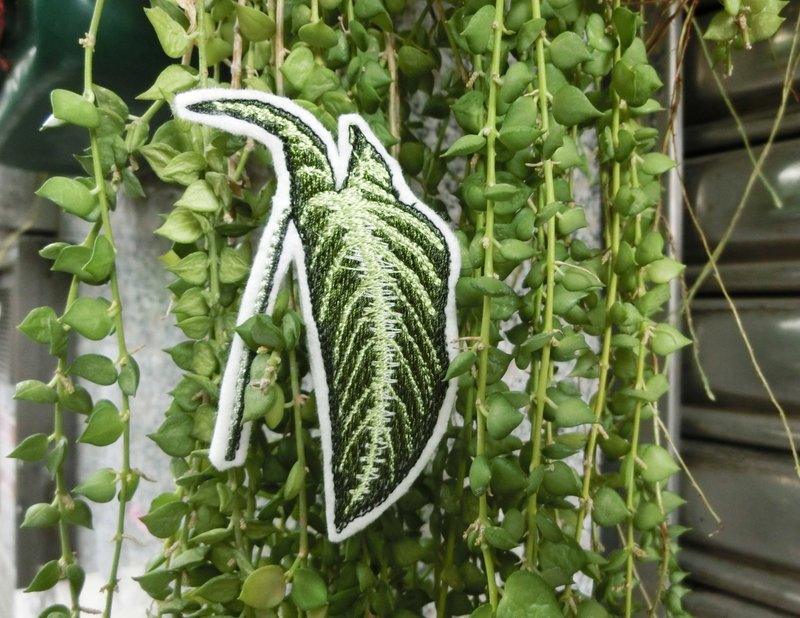 观叶 刺绣别针 /刺绣贴(1个) __ 植物、圣诞礼物、插画、包邮 - 徽章/别针 - 绣线 绿色
