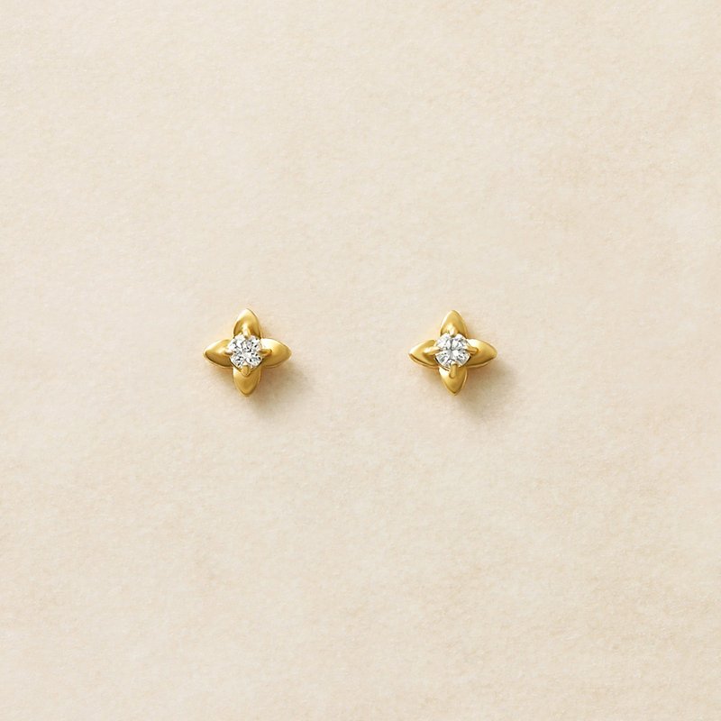 【Second Earrings】 18K 黄金迷你花朵耳环0.04ct - 耳环/耳夹 - 贵金属 