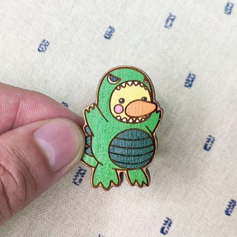 闻森木胸章 – 恐龙小鸭  wood 徽章 胸针 别针 - 胸针 - 木头 绿色