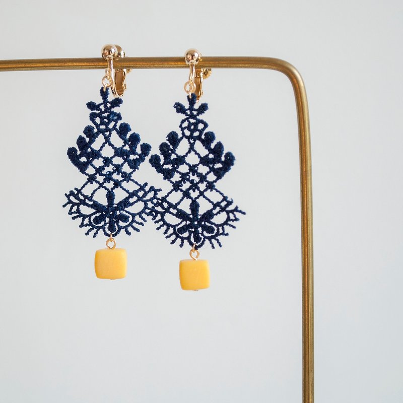 teatime  耳旁的优雅蕾丝小树   耳环耳夹 - 耳环/耳夹 - 其他材质 蓝色