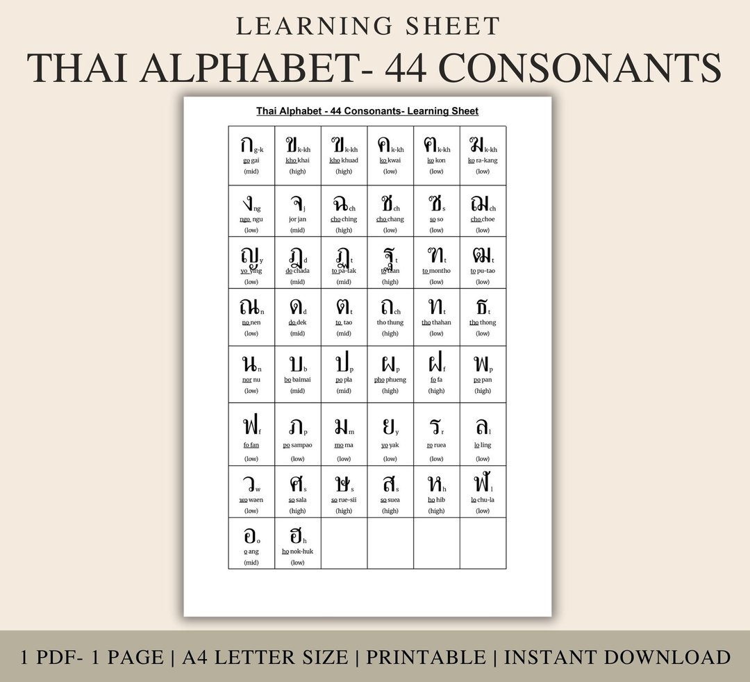泰文字母：儿童与初学者适用的 44 个辅音学习单（可打印 PDF） - 电子手帐及素材 - 其他材质 