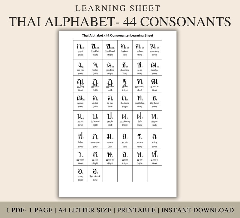泰文字母：儿童与初学者适用的 44 个辅音学习单（可打印 PDF） - 电子手帐及素材 - 其他材质 
