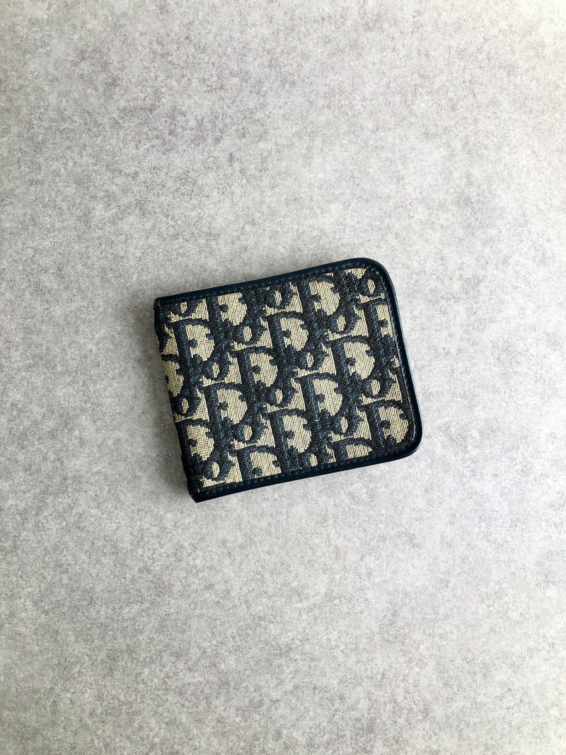 Christian Dior 迪奥 Trotter 老花提花皮革二折钱包 海军蓝 - 皮夹/钱包 - 真皮 蓝色