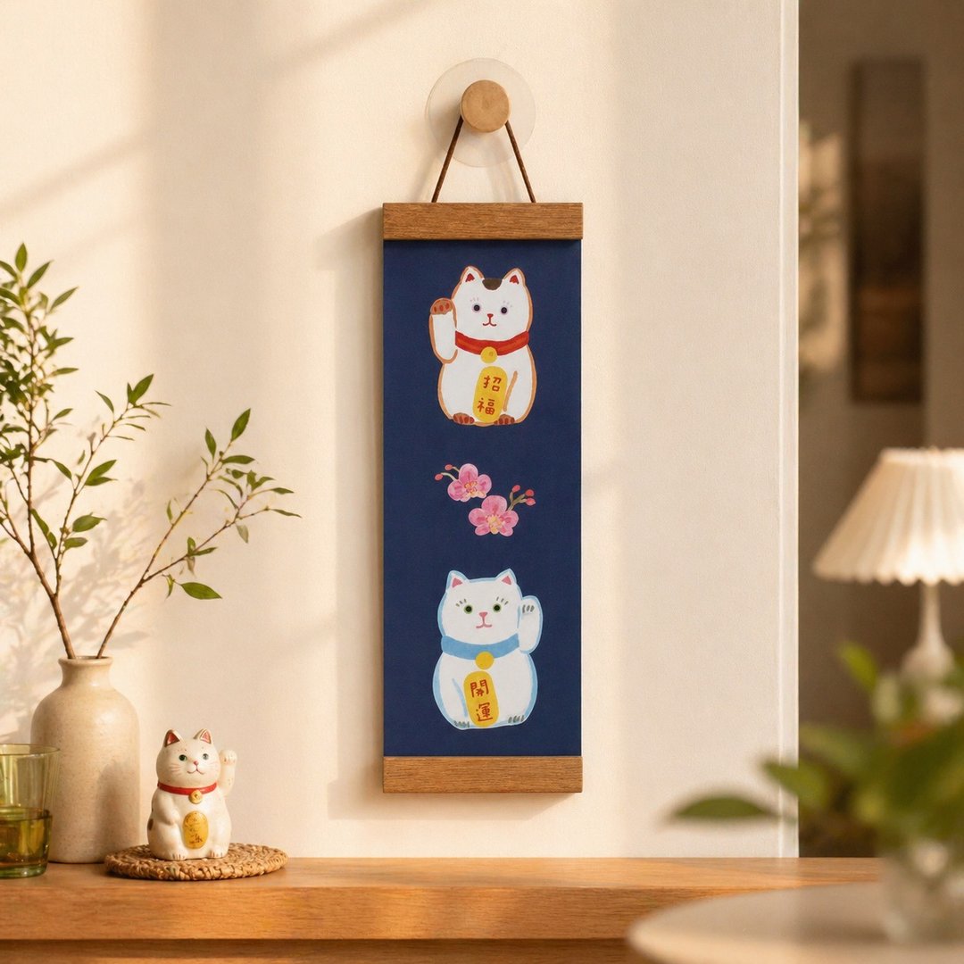招财猫磁吸木轴挂画 原创插画门饰 入户门挂 小尺寸家居挂件 - 海报/装饰画/版画 - 纸 多色