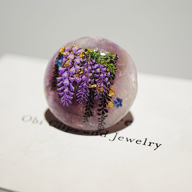 春季早鸟优惠2025 天然紫水晶与紫藤、金箔的腰带扣 发束夹 胸针 - 其他 - 宝石 紫色