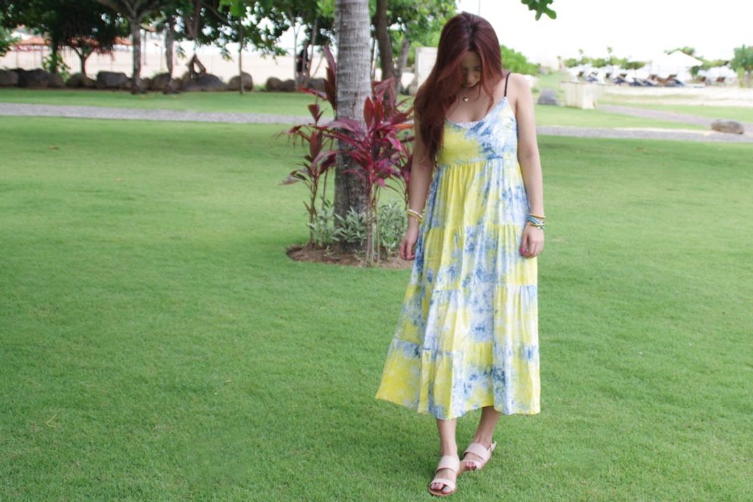 Uneven dyeing Tiered Dress <Summer lemon> - 洋装/连衣裙 - 其他材质 黄色