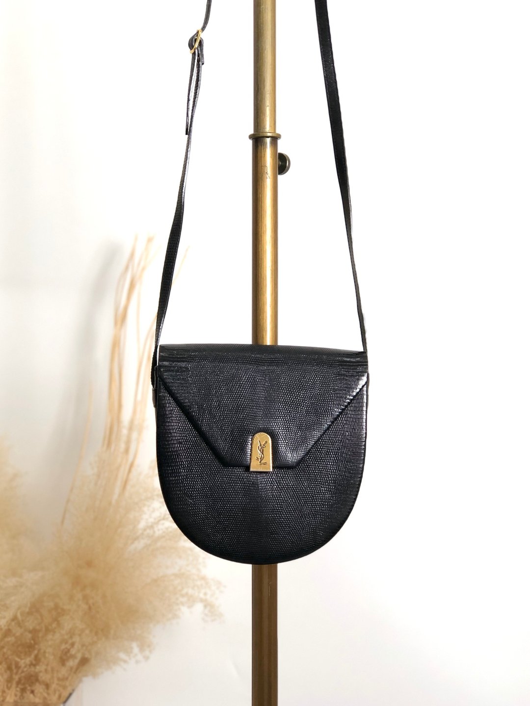 【日本直送 名牌中古包】Yves Saint Laurent YSL 蜥蜴压纹 黑色肩背包 5hfhbh - 侧背包/斜挎包 - 真皮 黑色