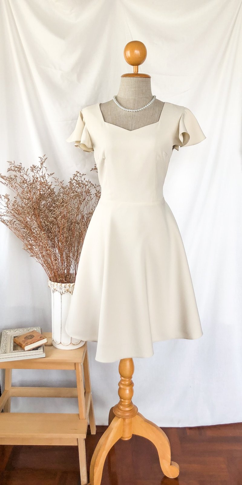 Cream khaki dress wedding party dress women clothing bridesmaids dress - 洋装/连衣裙 - 聚酯纤维 白色