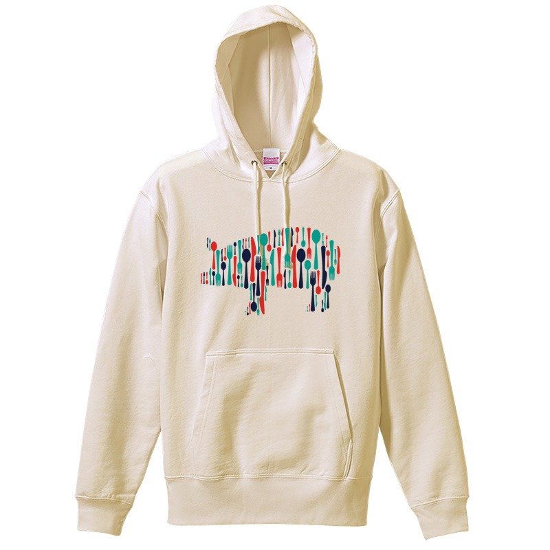 [Sweat Parka] Pig knife & fork & spoon - 中性连帽卫衣/T 恤 - 棉．麻 白色