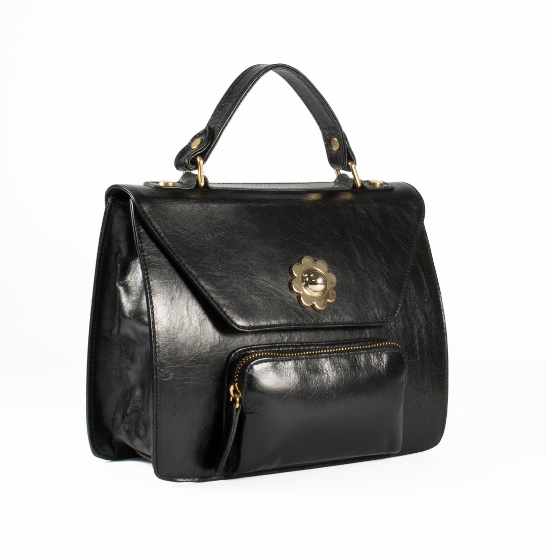 ITA BOTTEGA【Made in Italy】金属花饰复古经典英伦手提包 - 手提包/手提袋 - 真皮 黑色