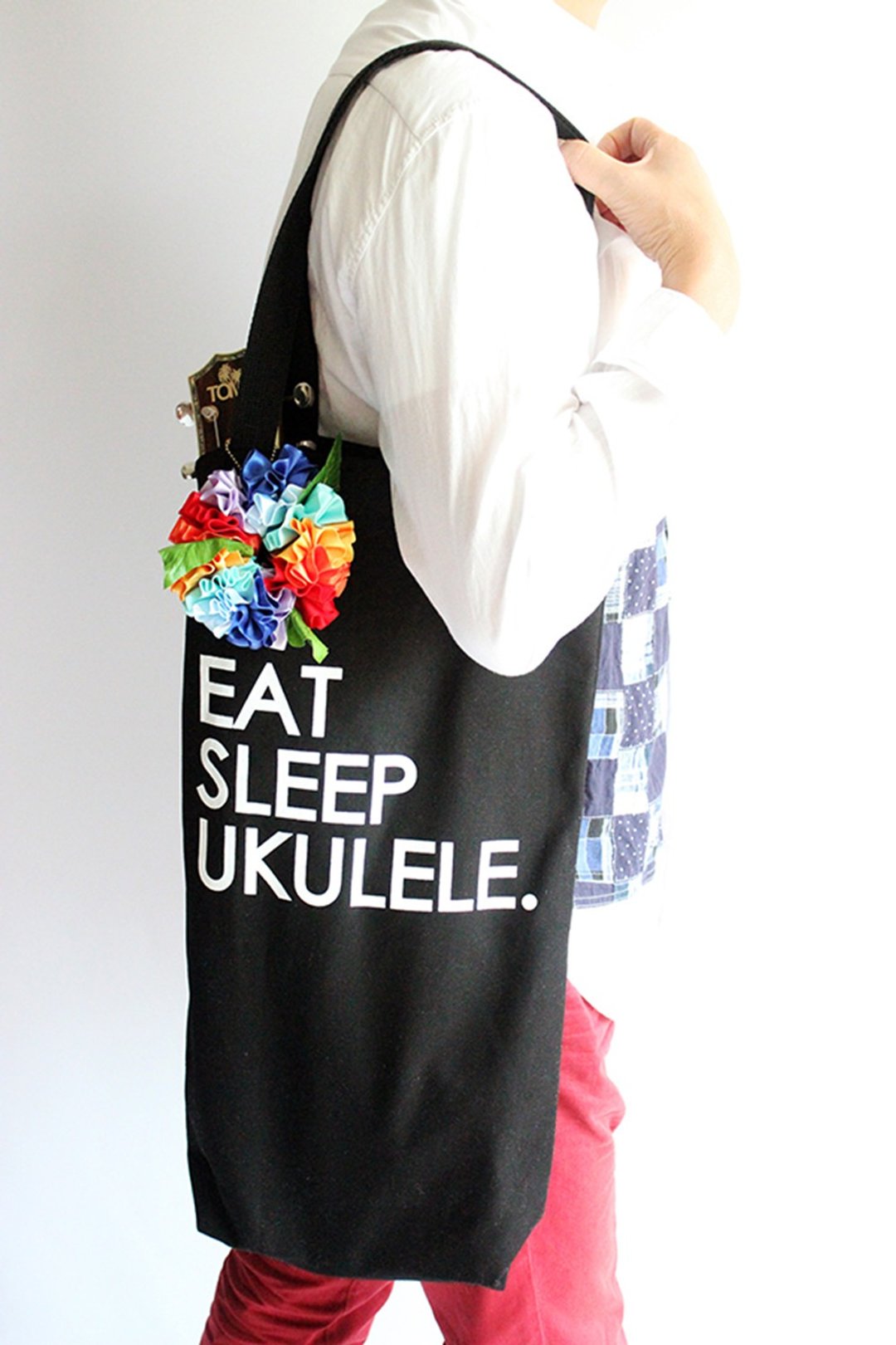 Ukulele bag,rainbow flower included,ukuelestrap,ukulelebag, - 手提包/手提袋 - 棉 黑色
