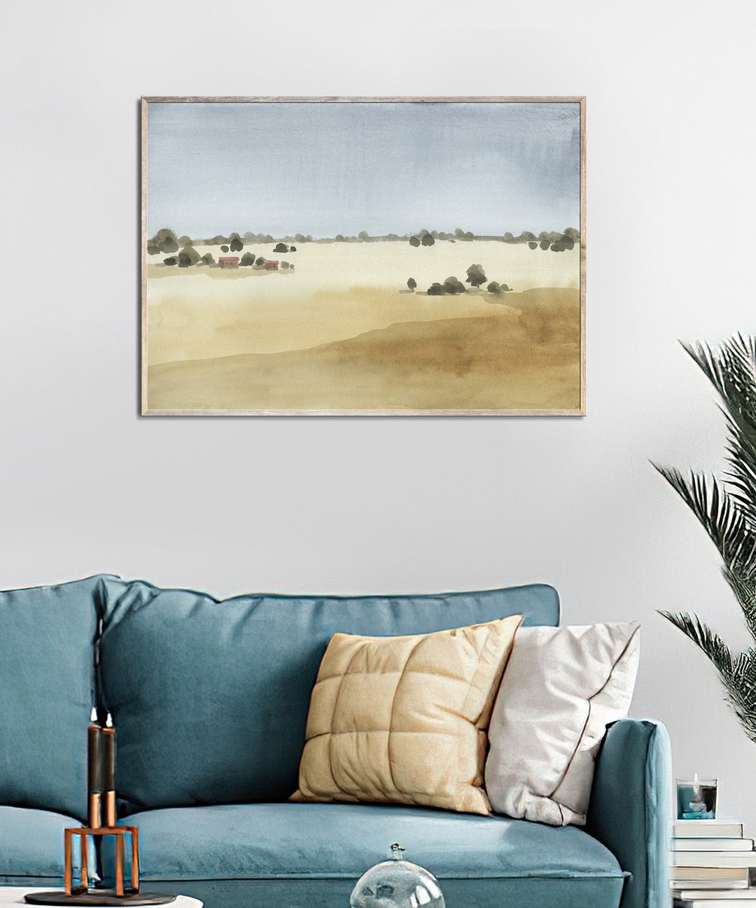 Wheat Field Art Print Farmhouse Watercolor Painting Neutral Minimalist Rustic - 海报/装饰画/版画 - 纸 金色