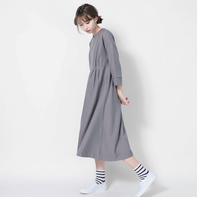 Alice 爱丽丝折片洋装_7SF005_浅灰 - 洋装/连衣裙 - 棉．麻 灰色