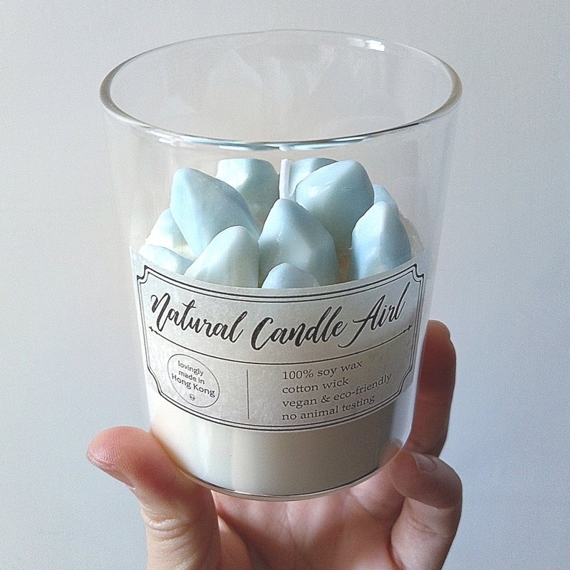 水晶原石 | 天然精油香氛大豆蜡烛 ~清甜薄荷 | 生日礼物 创意 - 蜡烛/烛台 - 蜡 蓝色