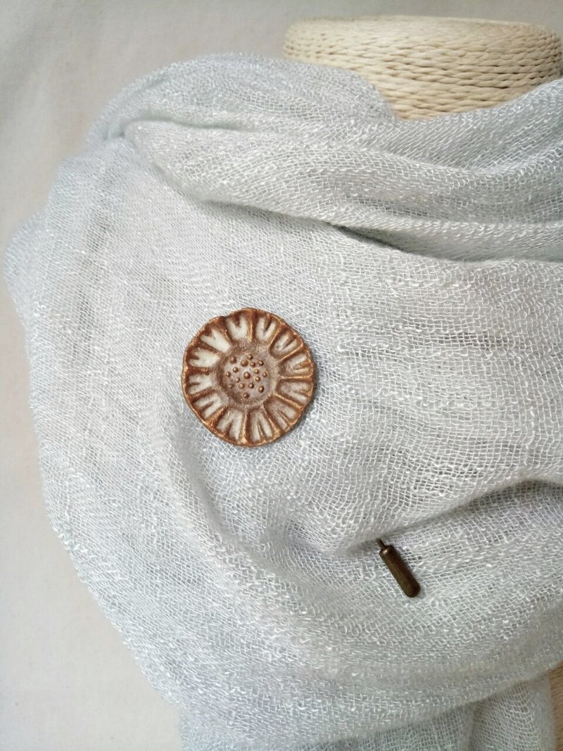 复古花长尾陶别针 - 胸针 - 陶 咖啡色