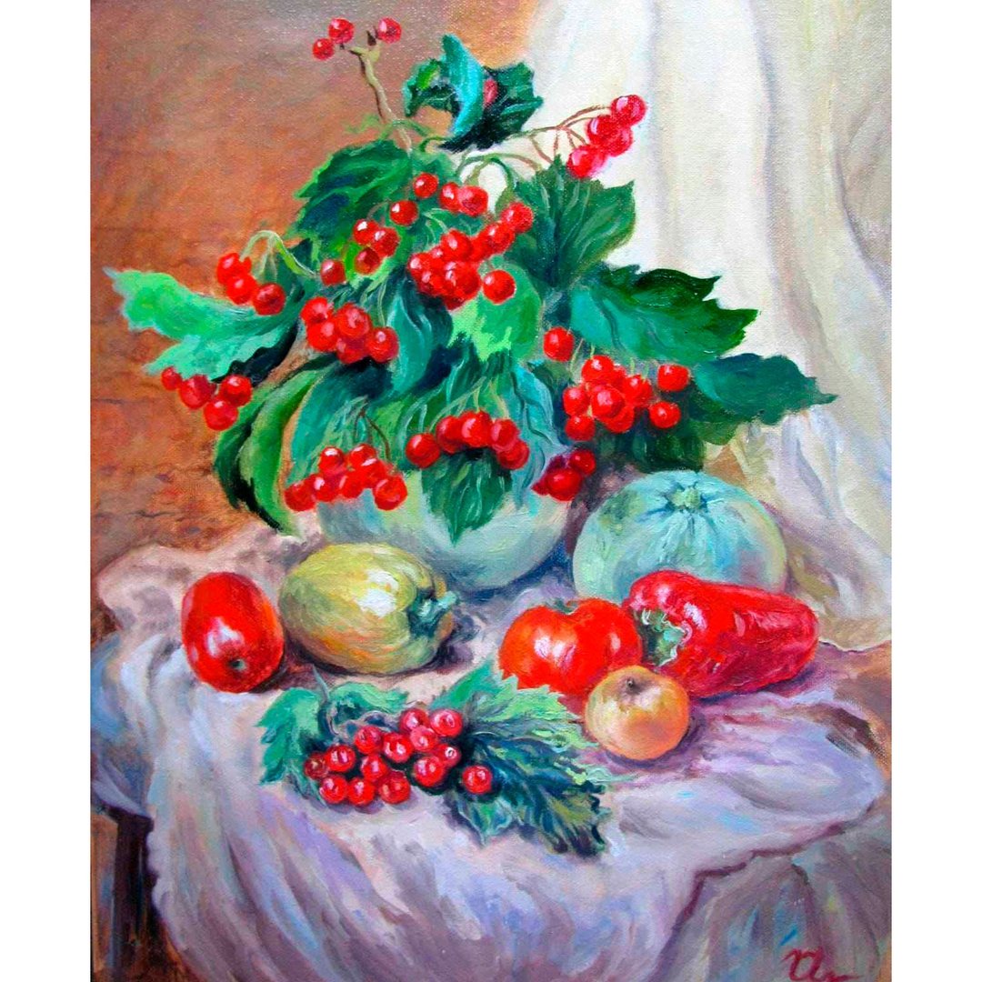 Red Berries Painting Oil Fruit Original Art Food Artwork Kitchen Canvas Art - 海报/装饰画/版画 - 颜料 多色