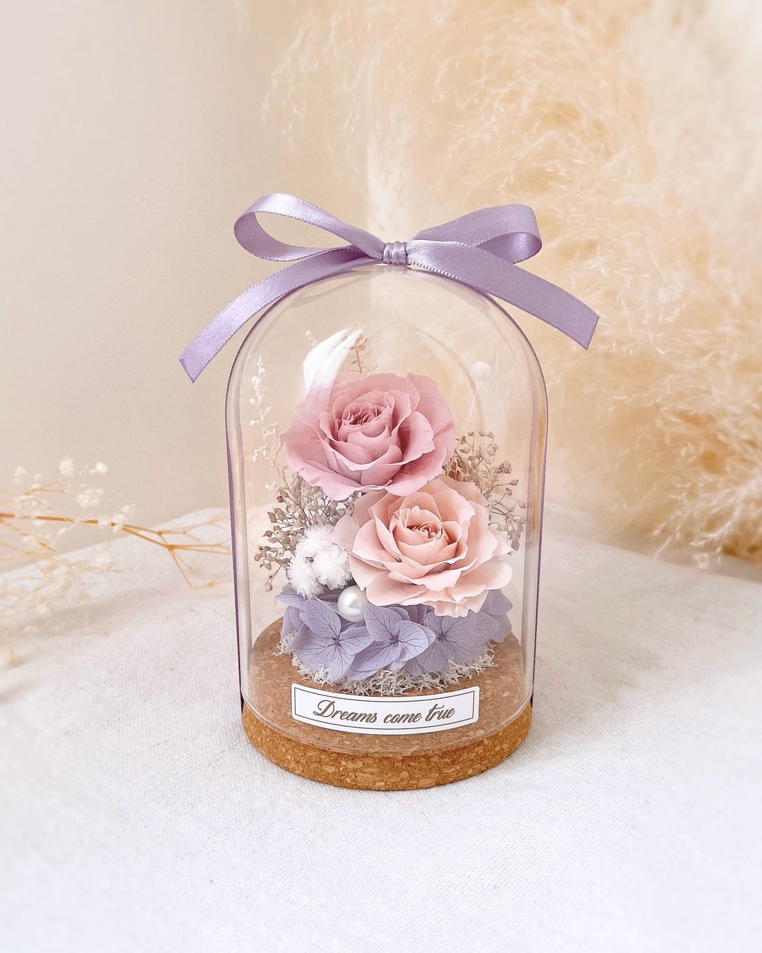 永生花玻璃盅 - 甜语粉紫 l 不凋花玻璃盅 日本玫瑰 干燥花盅 - 干燥花/捧花 - 植物．花 紫色