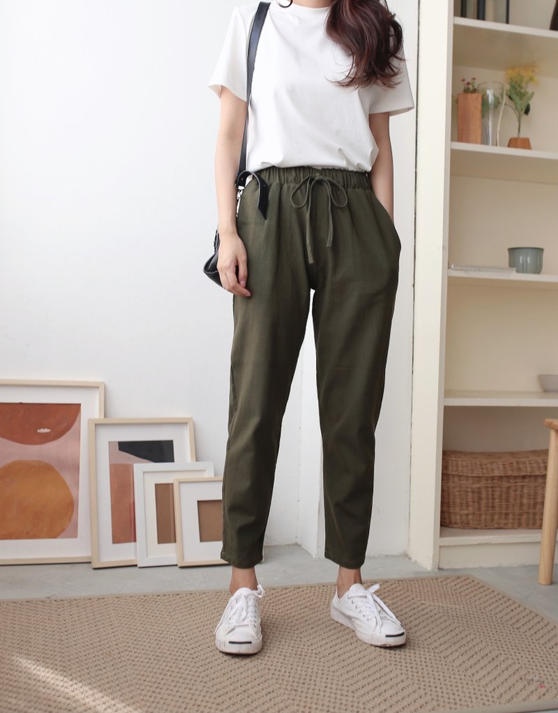 Pansy pants - Olive - 中性裤装 - 棉．麻 绿色