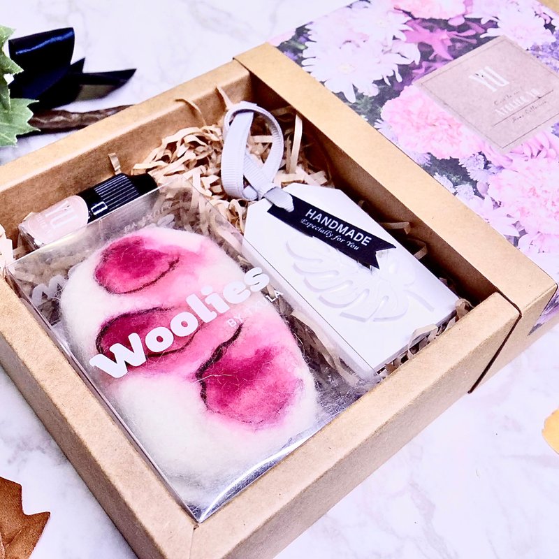 独一无二的礼物-樱之花羊毛毡手工皂创意香氛礼盒 龟背叶扩香砖 - 香薰/精油/线香 - 其他材质 粉红色