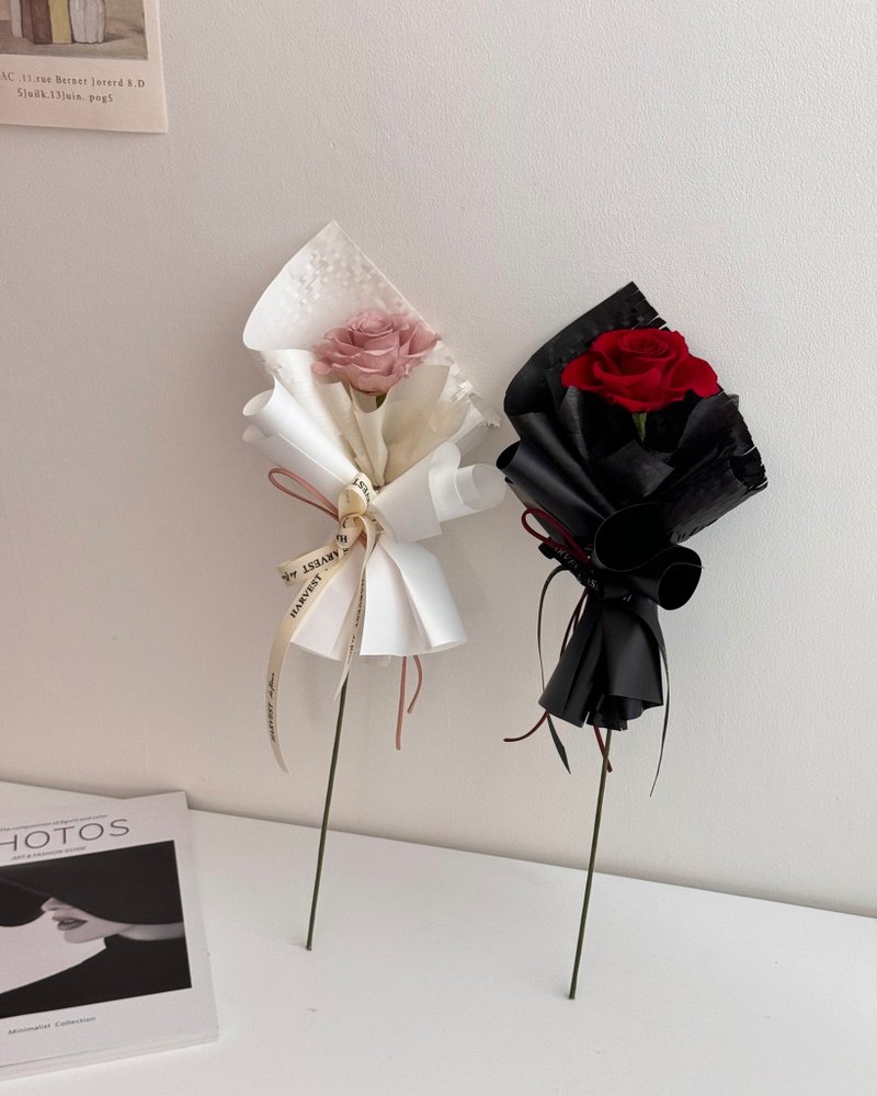 【限时包邮】单支永生玫瑰花束-精致单品/小花束/玫瑰花 - 干燥花/捧花 - 植物．花 红色