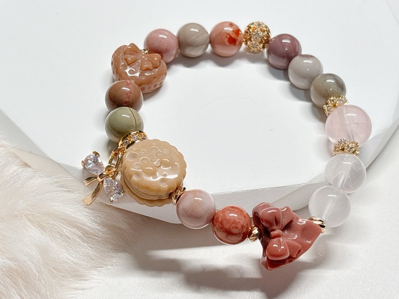 奶油饼干日记 l 甜点系列。设计款手环 l 阿拉善玛瑙。粉晶 - 手链/手环 - 玉石 多色