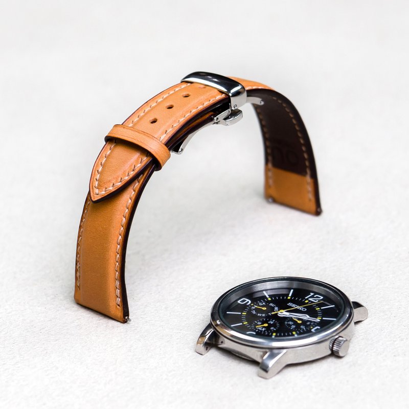 经典老派表带 自然服贴曲度 纯手工订制 蝴蝶扣 - 表带 - 真皮 多色