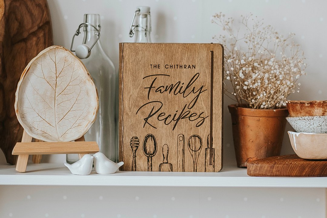 Personalized Blank Recipe Book, Mother Day Gift for Grandma Kitchen - 笔记本/手帐 - 木头 咖啡色