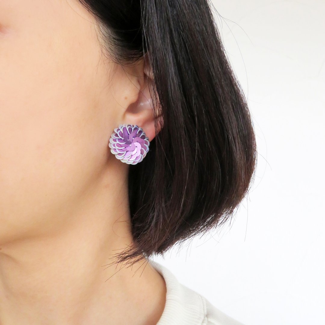 Kyo sequin pierced Clip-On light purple - 耳环/耳夹 - 其他材质 紫色