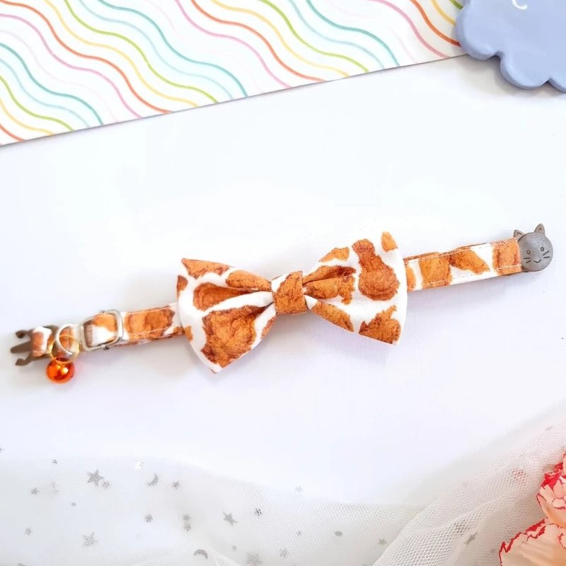 Fried chicken fabric Cat bow tie Collar with Breakaway Safety Buckle - 项圈/牵绳 - 棉．麻 橘色