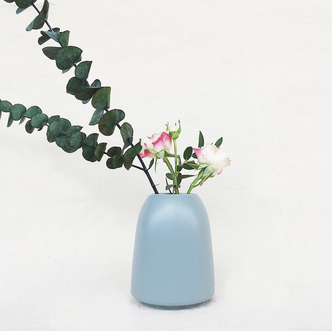 简约北欧风花器－Cylinder with Wide Rim灰蓝色 - 花瓶/陶器 - 瓷 灰色