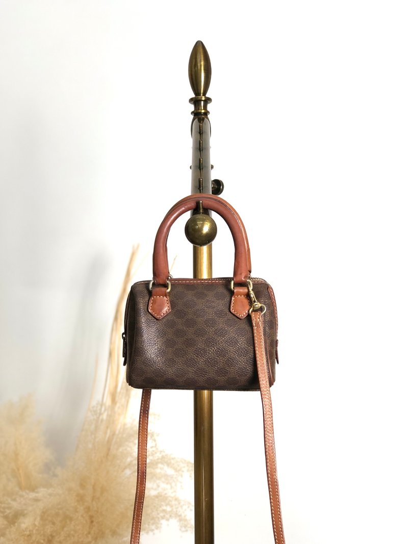 【日本直送名牌中古包】CELINE 马卡龙风 侧背包 棕色 PVC皮革 微型波士顿包 2way 古董 bnscrs - 侧背包/斜挎包 - 防水材质 咖啡色