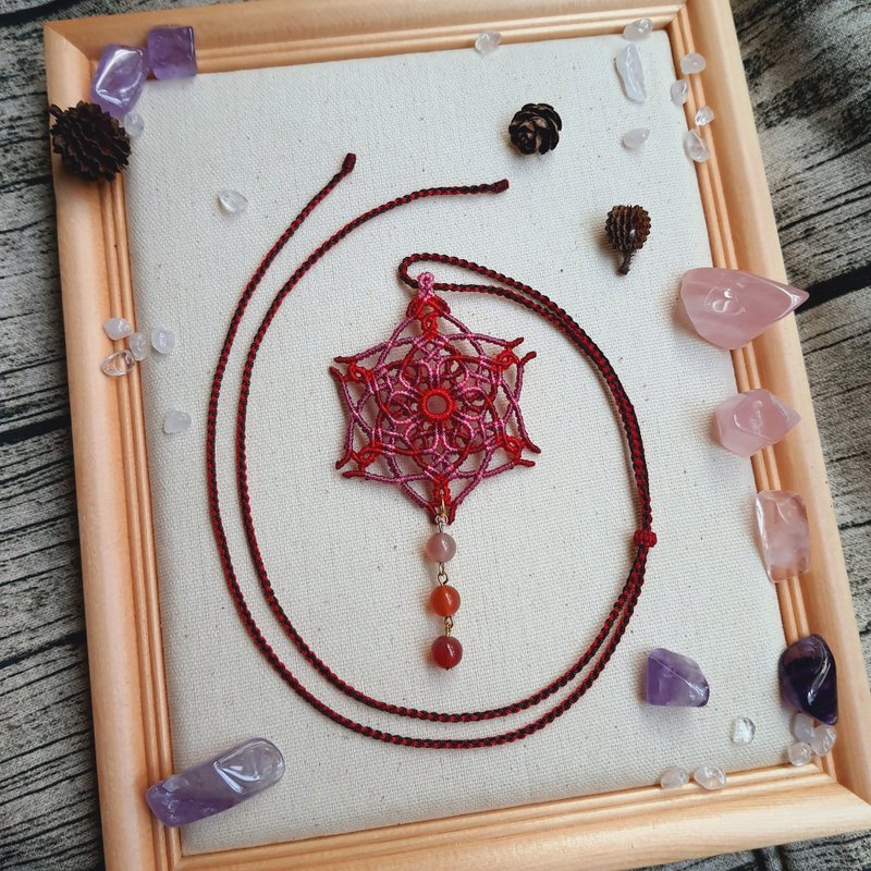 N026-手工编织曼陀罗能量水晶项链 天然石 民族风 项链长度可调 - 项链 - 尼龙 红色