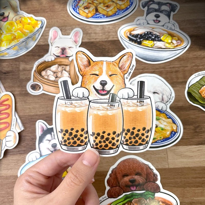 狗狗插画贴纸_狗狗与台湾美食10入/防水大贴纸/现货/台湾制造 - 贴纸 - 纸 多色