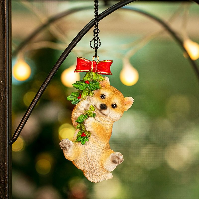 [Devalier] Dog Ornament Shiba Inu Santa Christmas Tree Ornament Christmas Present Object Resin Cute Figurine xn-10g - 摆饰 - 树脂 咖啡色