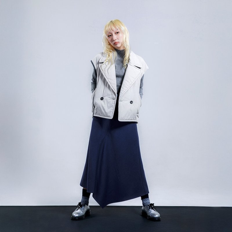 静构铺棉立领短版背心 - 女装背心 - 其他材质 灰色