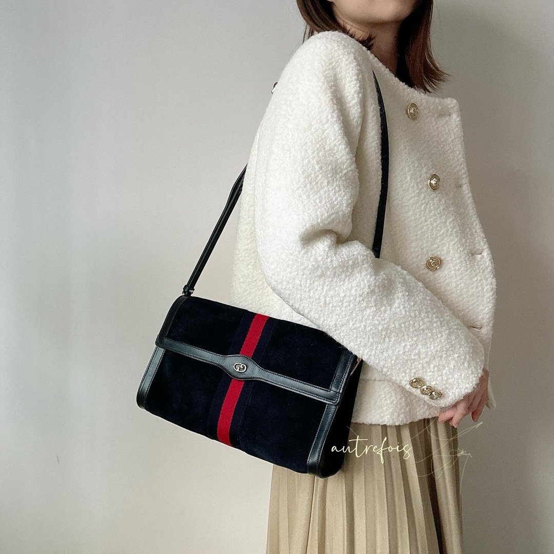 中古 Gucci 麂皮手拿包 斜背包 附原装盒子 - 侧背包/斜挎包 - 真皮 蓝色