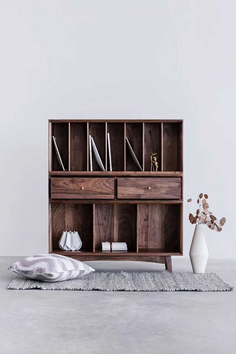 熹山工房-丘田系列-实木组合柜自由组装书柜抽屉柜空格柜储物柜-樱桃木/胡桃木-预付订金款售价一半 - 其他家具 - 木头 金色