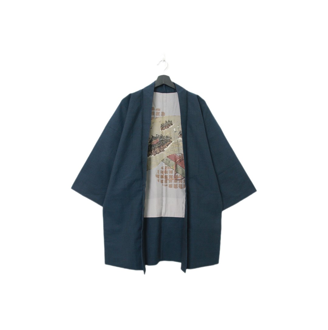 Back to Green-日本男款羽织 精致卷轴 山林 M-14/vintage kimono - 男装外套 - 丝．绢 