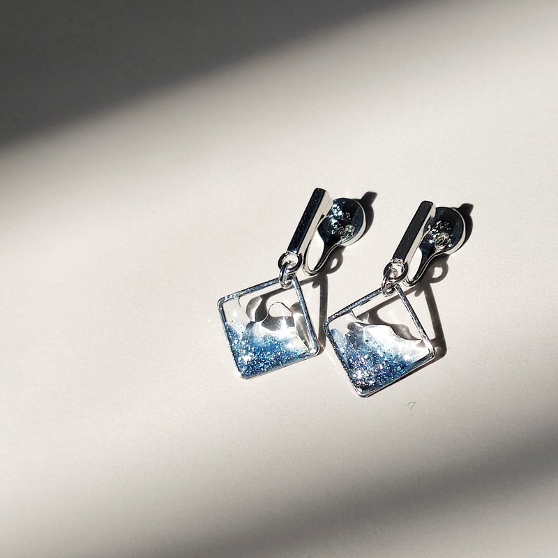 Pacific | 一点太平洋 (深蓝) - 耳环/耳夹 - 铜/黄铜 蓝色