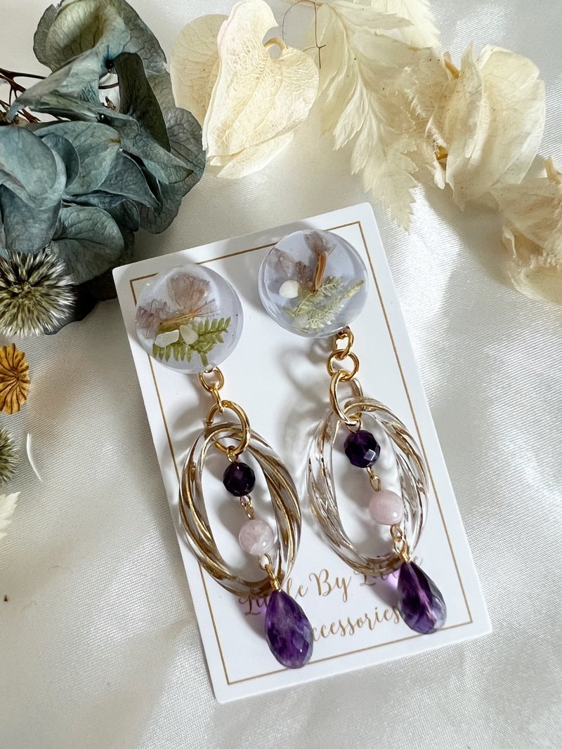 原创 全人手制作 日本树脂干花耳环 - 耳环/耳夹 - 植物．花 紫色