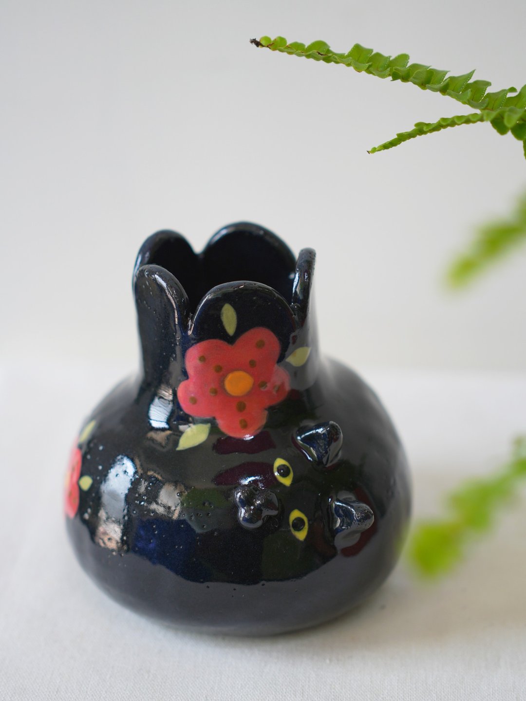 花の器皿 • 绽放黑猫 - 花瓶/陶器 - 陶 黑色
