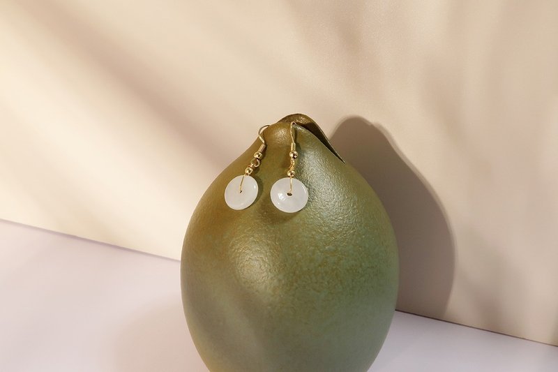 福利款 天然和田白玉平安扣耳坠中式古风耳饰小众设计平安扣耳钩 - 耳环/耳夹 - 玉石 