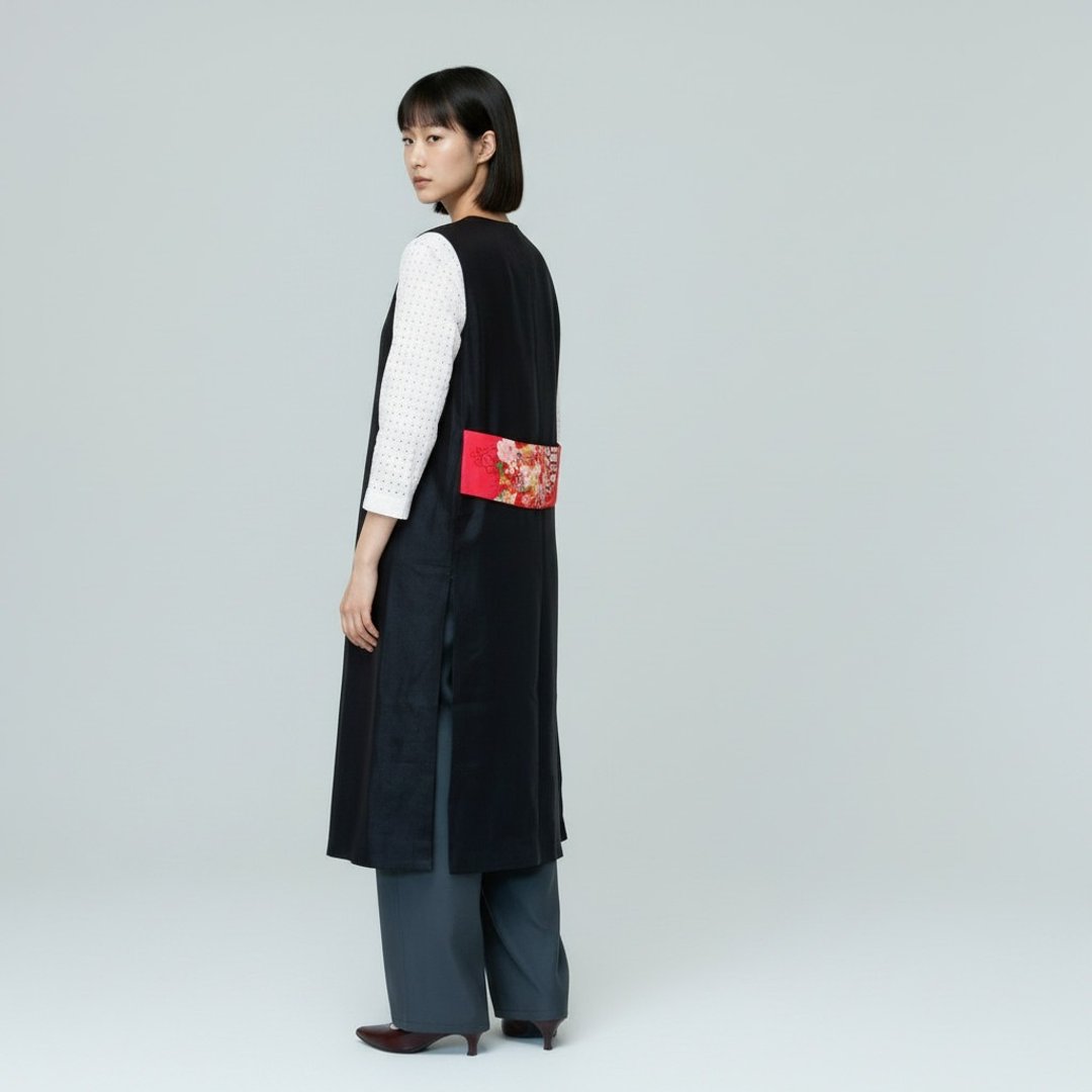 KIMONO 长背心 - 女装背心 - 棉 黑色