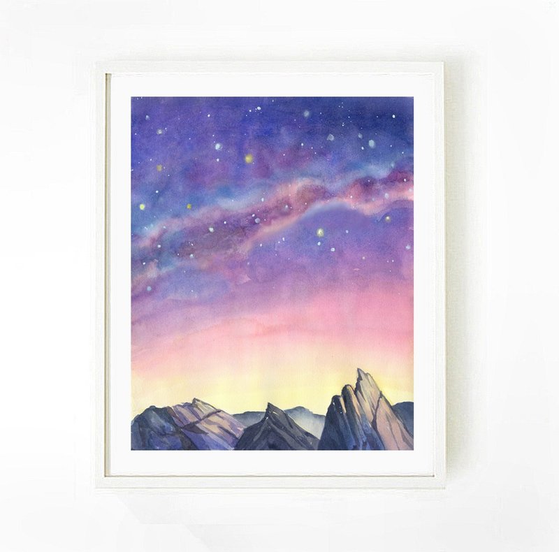 北欧风居家海报-夜晚星空-水彩画-海报-卧室装饰画-民宿-风景 - 海报/装饰画/版画 - 纸 