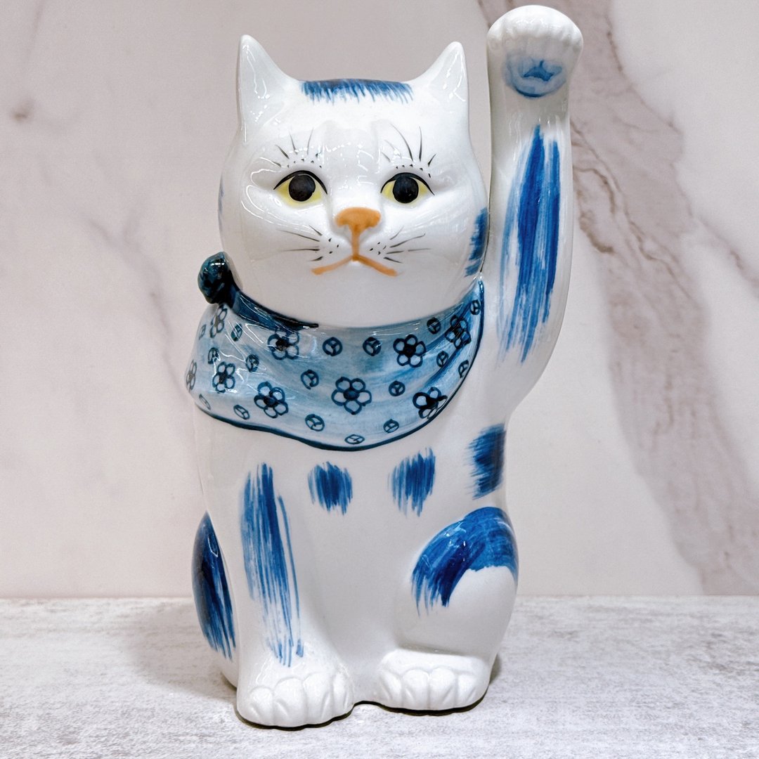 【染彩缘福】日本九谷烧招财猫 | 染付 - 摆饰 - 瓷 白色