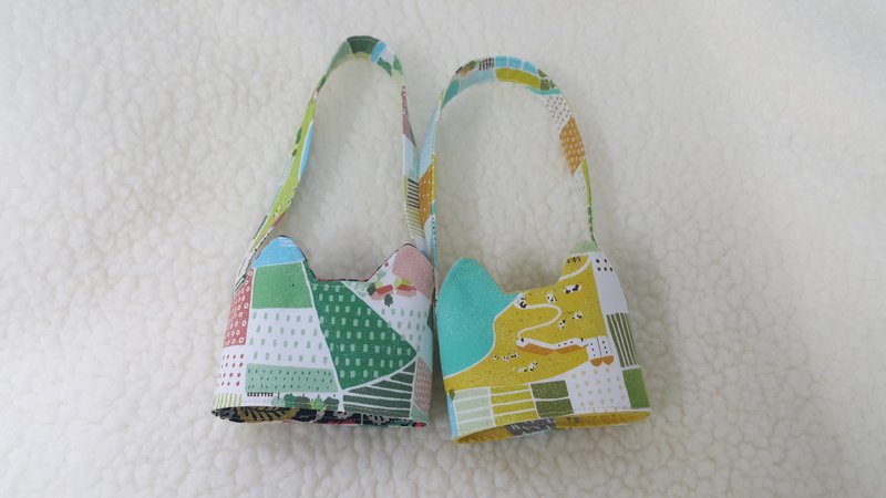 乡间小路/二色  猫耳朵带着走环保饮料杯套提袋/双面可用 - 随行杯提袋/水壶袋 - 棉．麻 多色